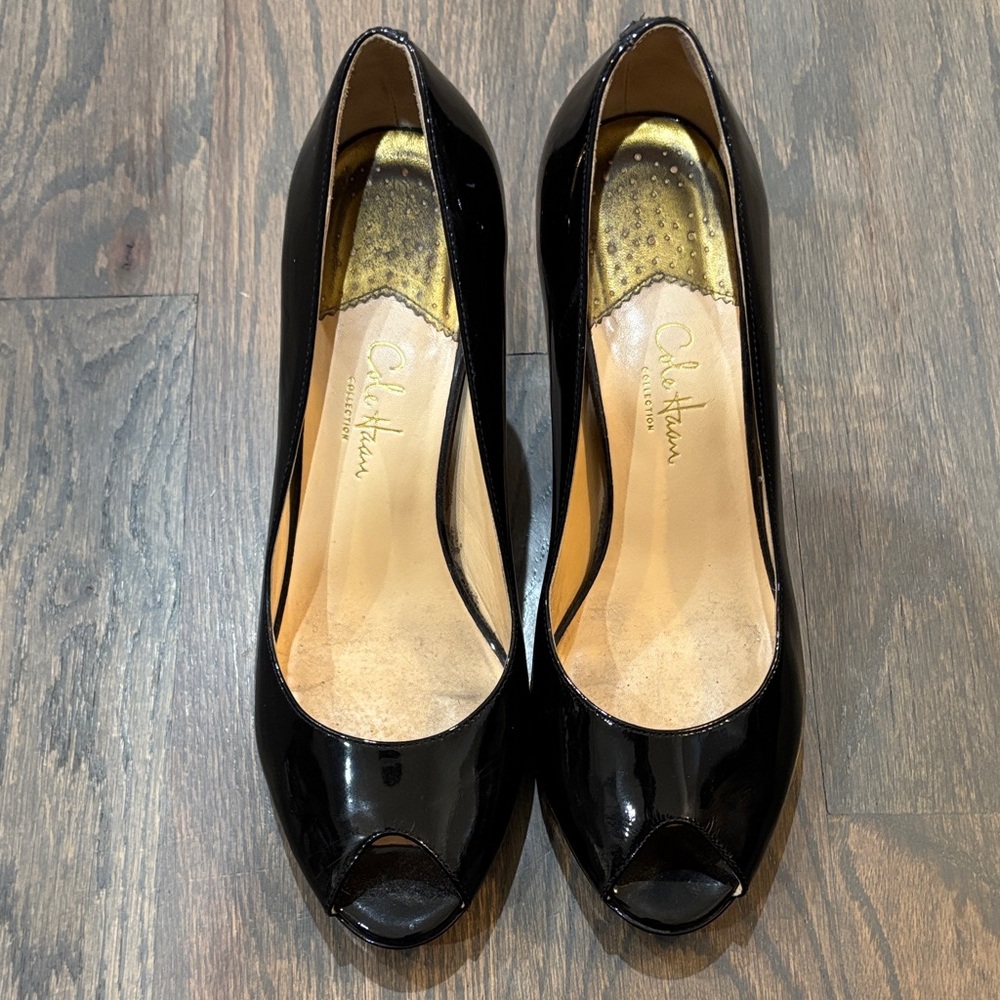 Cole Haan Women's Glossy Black Peep Toe Heels, Size 7.5